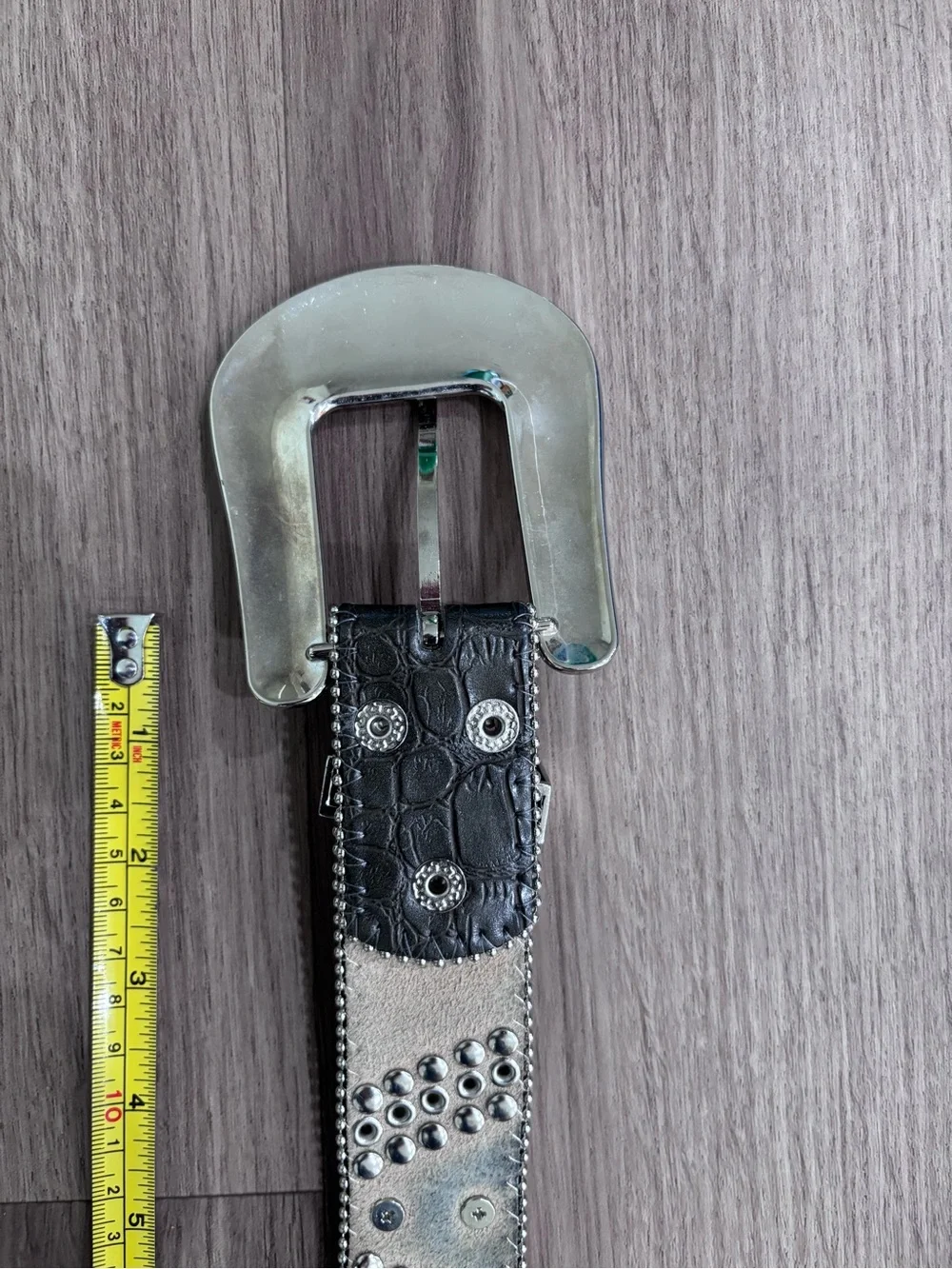 Studded Leather Belt with Silver Accents